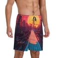 thumbnail image 2 of Goofa Neon Sunset Cyberpunk Cityscape Pattern Men's Pajama Short Sleep Shorts Soft Comfortable Breathable Pajamas Shorts with Pockets-Medium, 2 of 6