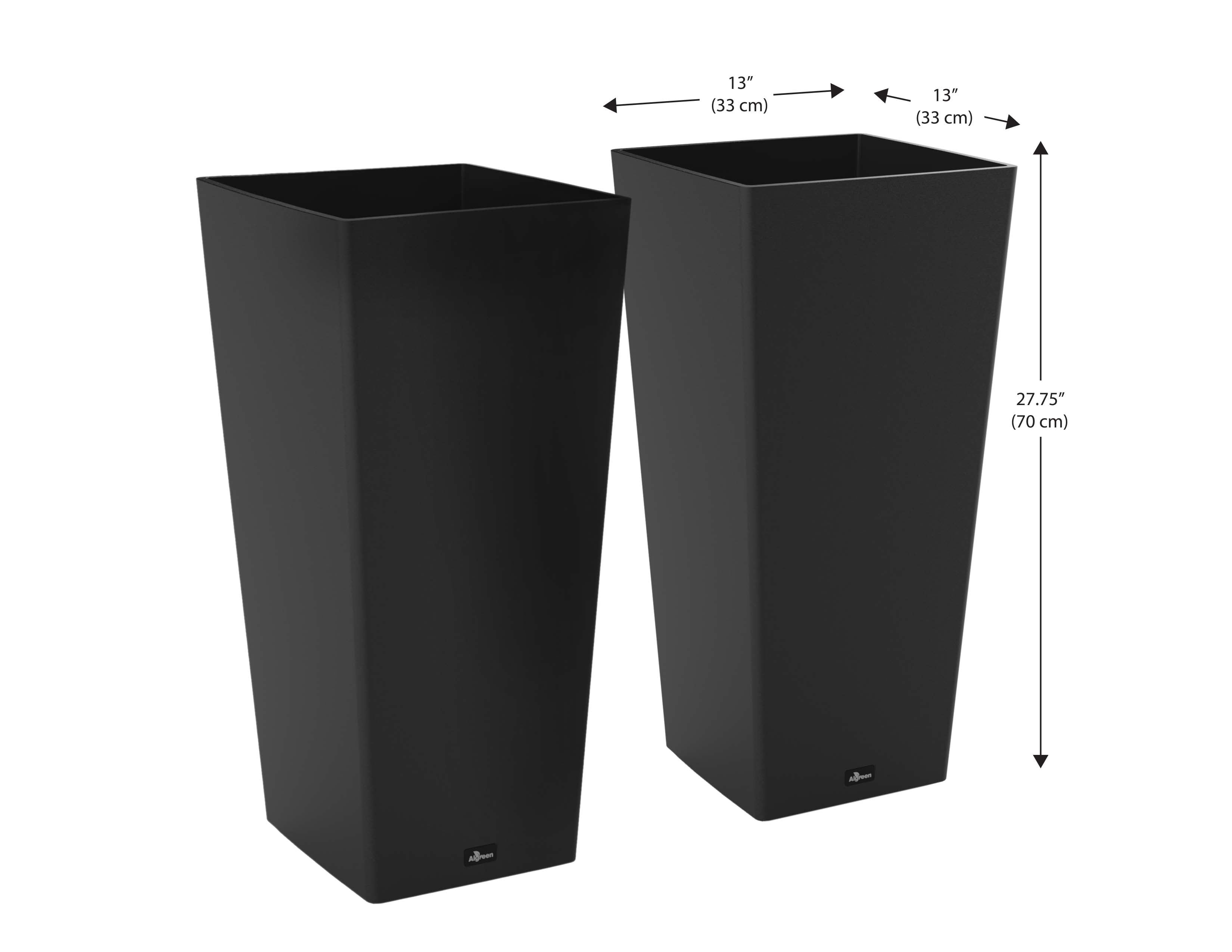Aventis 13"x28"H Square Planter with Shelf Insert, Black, 2 Pack
