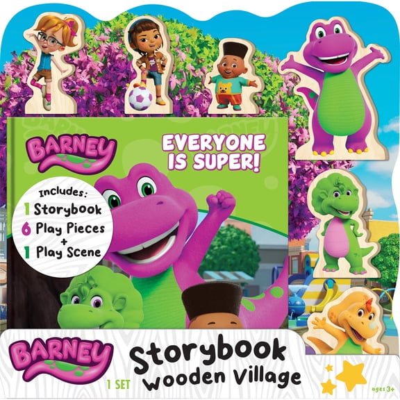 Barney Wooden Playset for Toddlers – Storybook Village with 6 Figures, Imaginative Pretend Play Toy, Preschool Toys Ages 3 