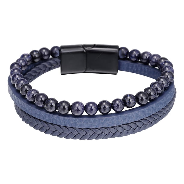 Pulsera de cuentas con forma de ojo de piedra volcánica natural, pulsera moldeable, pulsera de cuerda de cuero vacuno, pulsera de ágata, calentador