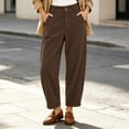 thumbnail image 2 of Oksale Corduroy Pants for Women Petite Trendy High Waisted Button Barrel Pants Loose Comfortable Khaki Pants with Pockets Fashion Outfits Coffee S, 2 of 8