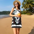 thumbnail image 3 of Easygdp Watercolor Skull para Vestido Transpirable de Mujer, Vestido Suelto de Manga Corta con Pliegues y Bolsillos para el Verano, 3 of 7