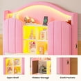 thumbnail image 6 of Afuhokles Twin Bed Frame with Drawer and LED Lights and Charging Station, Hidden Storage Headboard Princess Velvet Upholstered Platform Bed with Headboard, Pink, 6 of 7