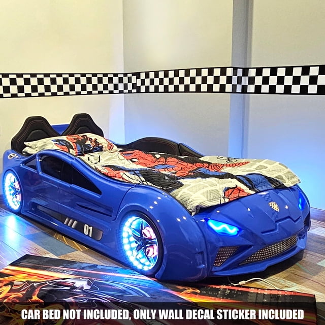 Checkered Flags Wall Decal, Racing Car Flag Vinyl Wall Sticker Boy Room