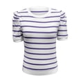 thumbnail image 3 of Womens Shirts Summer Striped Pullover Round Neck Bubble Sleeve T Shirt Top Womens Tops, 3 of 4
