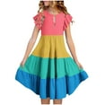 thumbnail image 1 of NTACZA Robes de Printemps pour Filles Mi-Longues à Volants à Blocs de Couleur Robes d'Anniversaire Ligne A Col Ras du Cou Robe d'Été Fluide pour Ado 5 Ans, 1 of 8