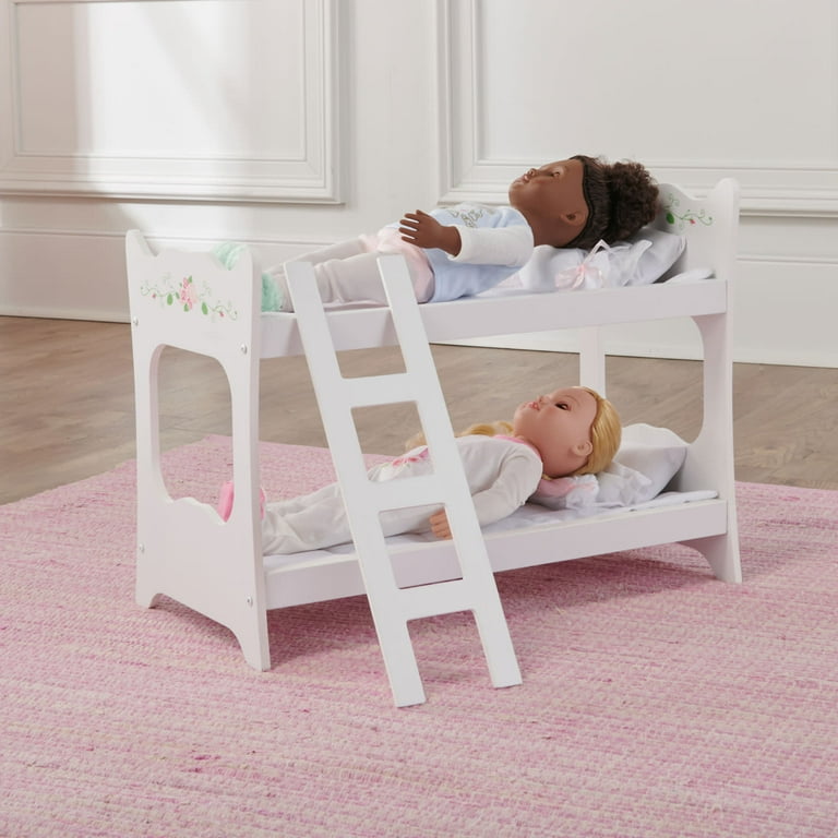 Badger Basket Doll Bunk Bed with Ladder and Bedding White Rose