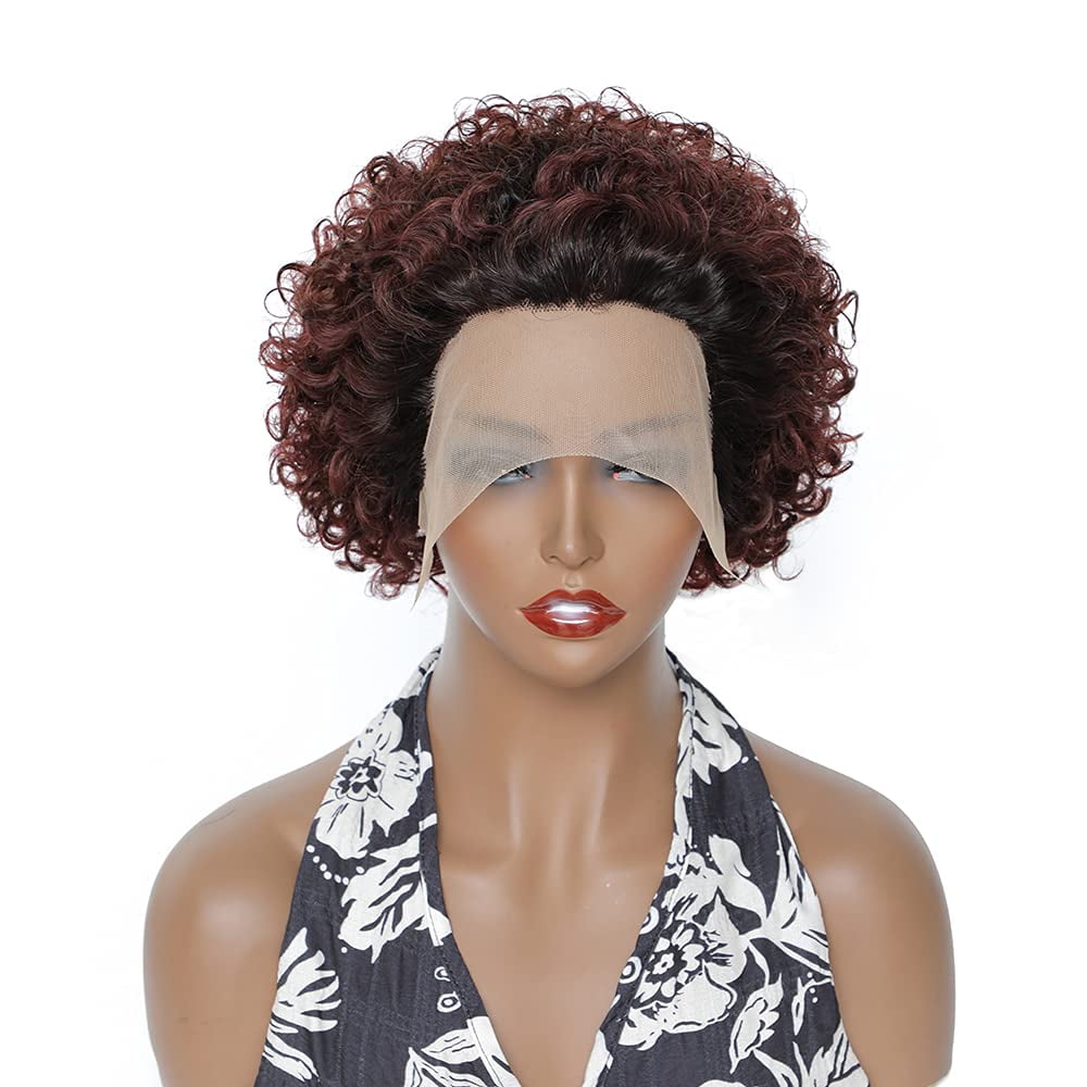 Urbeauty Short Curly Wigs for Black Women Pixie Cut Lace Front Human Hair Wigs Brazilian Virgin Hair Wigs 1B/99J Lace Front Wig Human Hair Glueless Pre Plucked