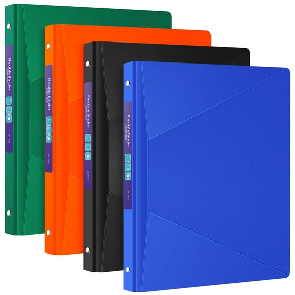 ViVin 1 inch 3 Ring Binder with Pockets, Flexible Round Ring Binder School Supplies, 8.5 x 11 inch, 175 Sheets, Assorted Color, 4-Pack