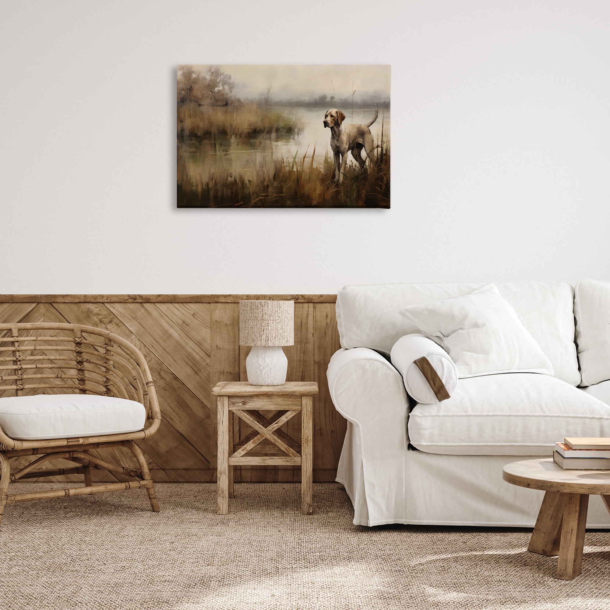 Stupell Industries Hunting Dog in Nature Landscape Painting Gallery Wrapped Canvas Art Print Wall Art, 30 x 20