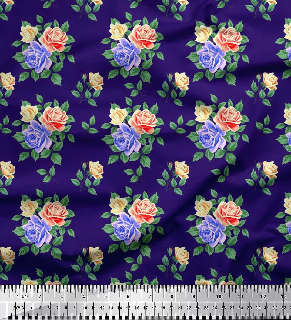 Soimoi Tissu Popeline de Coton Feuilles & Roses Imprimé Floral 1 Yard 42 Pouces de Large