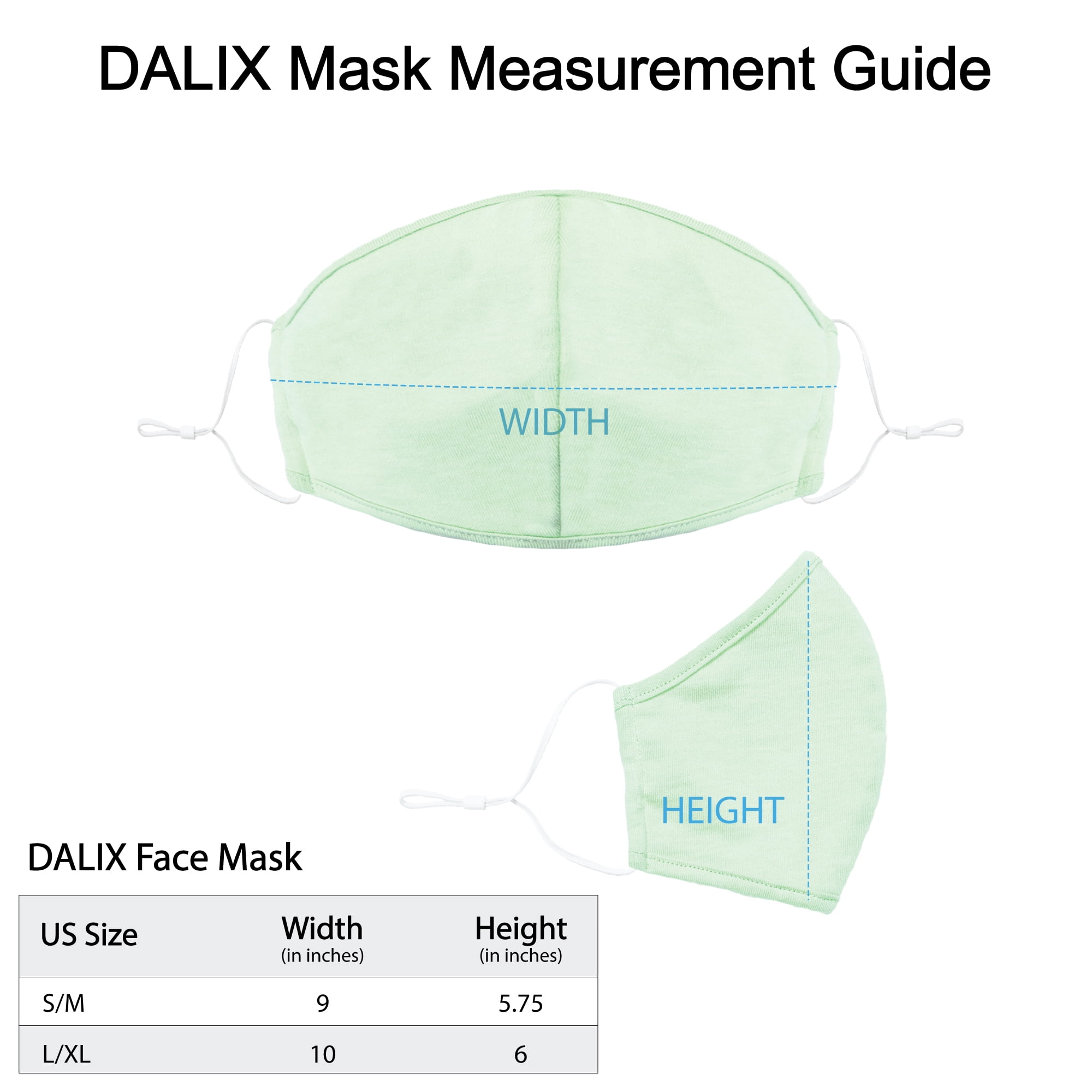 DALIX Cloth Face Mask Reuseable Washable in Mint Green Made in USA - S-M Size (5 Pack)