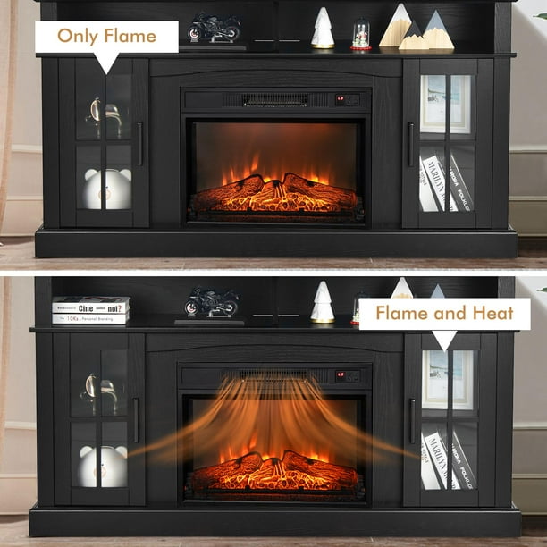 Giantex 58 inch TV Stand w Electric Fireplace TV Entertainment Center w Fireplace Insert Black