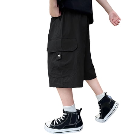 Little Boys Cargo Pants Solid Color Loose Fit Big Kids Outdoor Casual Summer Shorts for Boys With Pocket Size 6-7T