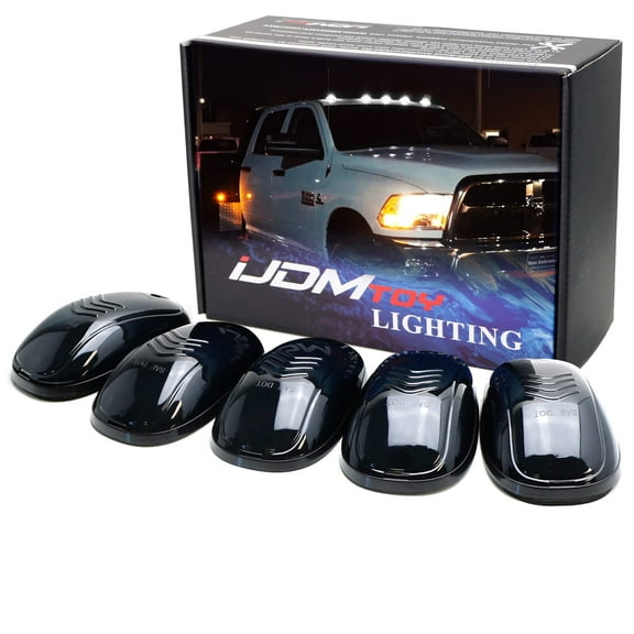 5pcs Smoked Lens Cab Roof Marker Lamps w/Xenon White Full Strip LED Lights For Chevy Dodge Ford GMC Heavy Duty or Super Duty Trucks