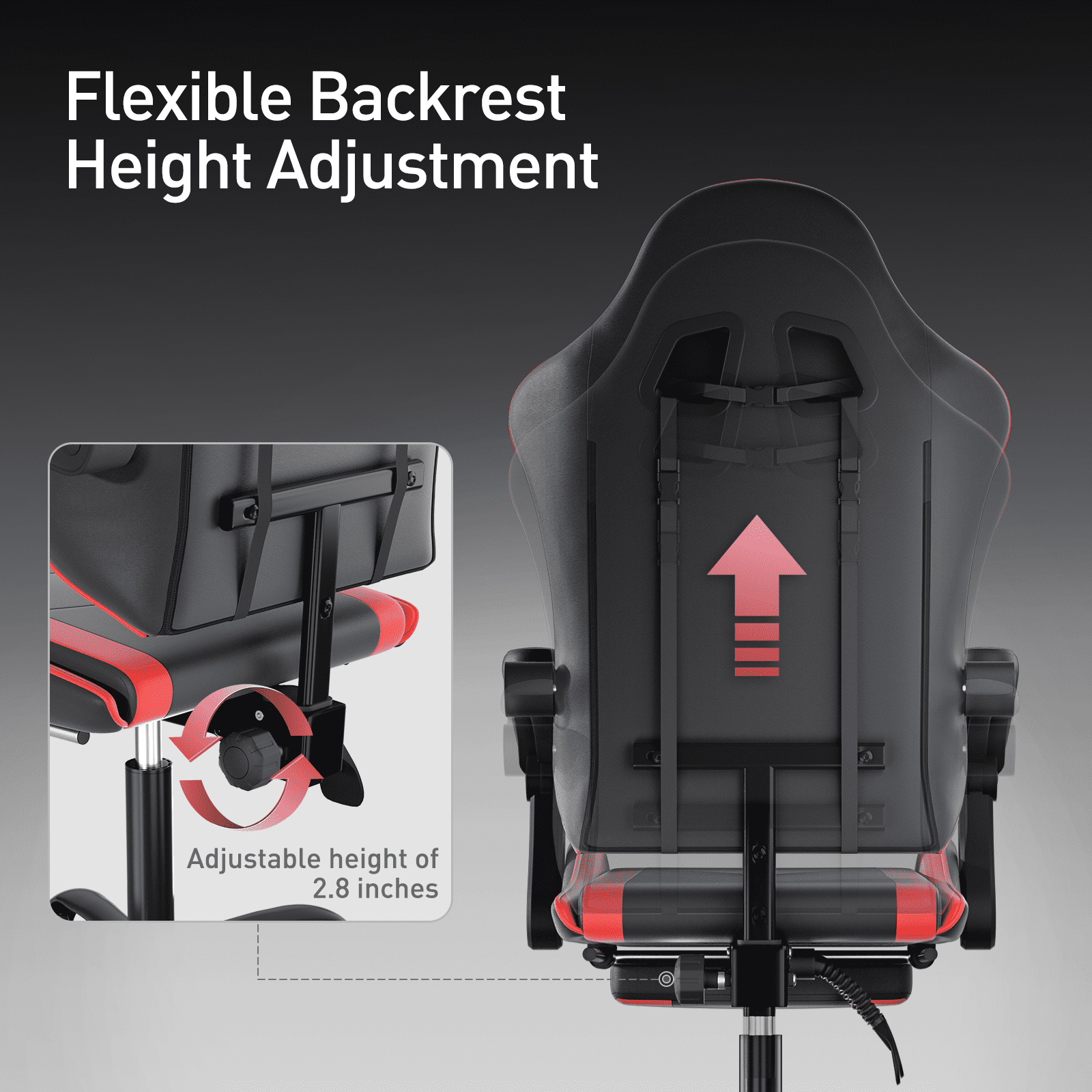 MoNiBloom Ergonomic Gaming Chair with Footrest, Adjustable Headrest and Lumbar Support for Office and Gaming, High-Back Racing Style Computer Desk Chair, Red (Wide Seat)