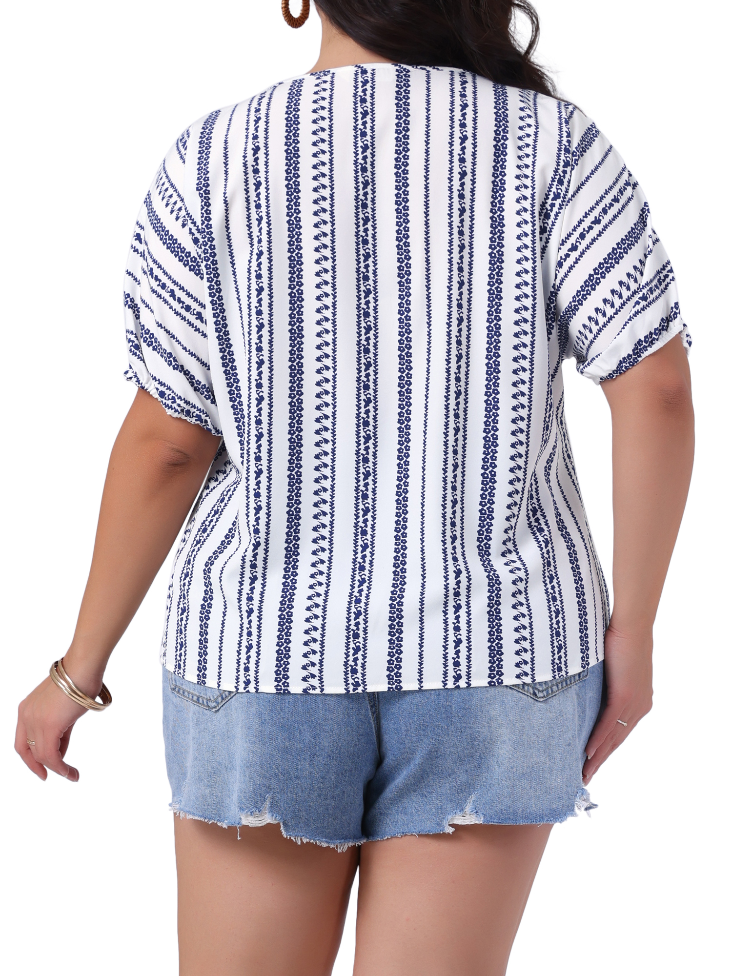 DARING DIVA Women's Plus Boho Tops Floral Tied V Neck Blouse Shirts 1X White