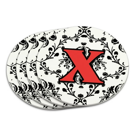 

Letter X Initial Damask Elegant Red Black Coaster Set