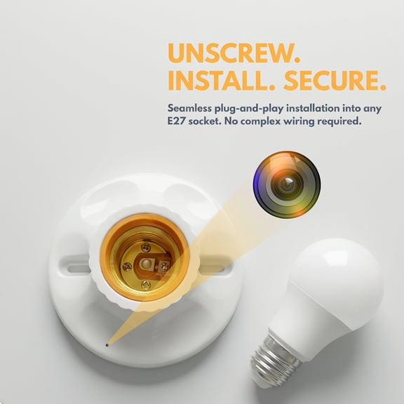 Brscefsir E26/E27 Light Socket Security Camera Adapter, 1080P WiFi, Night Vision, Motion Alerts, Cloud Storage, Micro SD up to 128GB