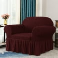 thumbnail image 3 of Subrtex Stretch 1-Piece Seersucker Armchair Slipcover with Ruffle Skirt, Wine, 3 of 7