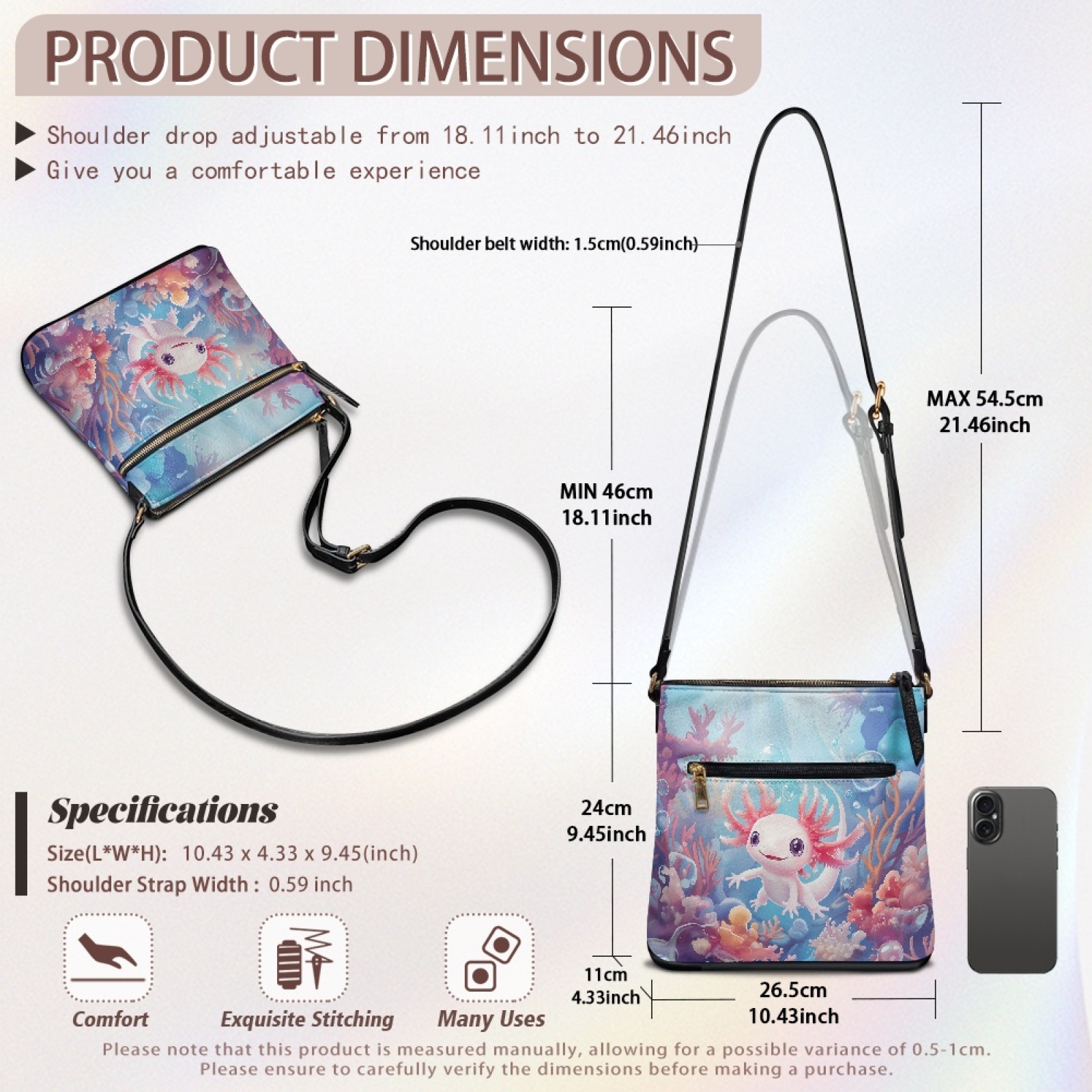 ZUXONGSY Axolotl Coral Print PU Shoulder Handbags for Women Multipurpose Sling Hobo Bag Crossbody Purse Trendy Crossbody Purse with Zipper Pocket for Shopping Dating