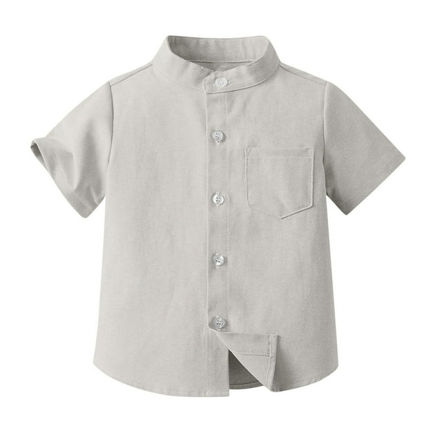 Chemise à Manches Courtes pour Garçons, Été, Boutonnée, Coton, Décontractée, Unie, Hauts Habillés