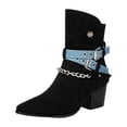 thumbnail image 5 of Women's Cowboy Boots Gothic Punk Chain Buckle Denim Belt Suede Pointed Toe Wide Mid Calf Cowgirl Riding Boots, 5 of 6