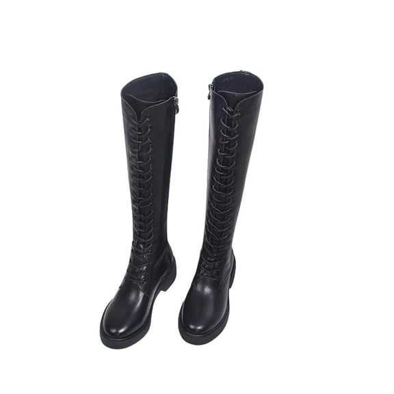 Fesfesfes High Boots for Womens Lined Winter Boots Lace Up Boots for Teen Girls Gothic Boot Knee High Casual Black Boots Young Ladies