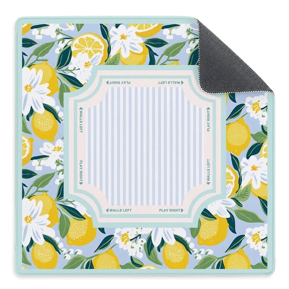 Yellow and Green Summer Lemon American Mahjong Mat 31.5x31.5 Inch, Striped Non-Slip and Noise Reduction Mah Jong Table Mat Cover Gifts for Mahjong Lovers Poker Board Games Dominoes