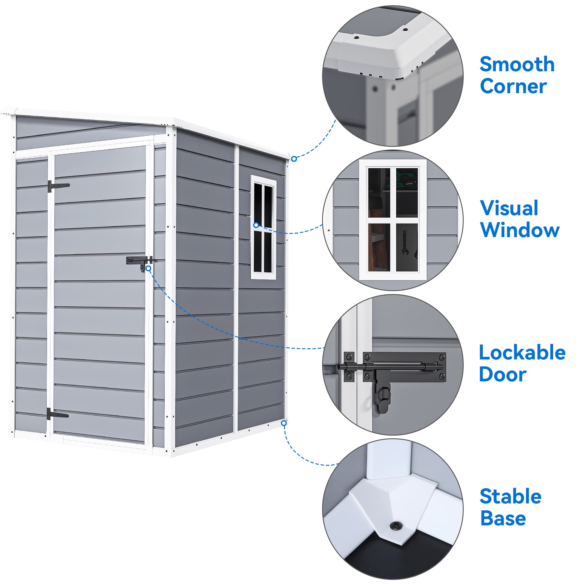 Uforic 5x4 FT Resin Outdoor Storage Shed with Floor, Resin Large with Lockable Door & Window, Waterproof