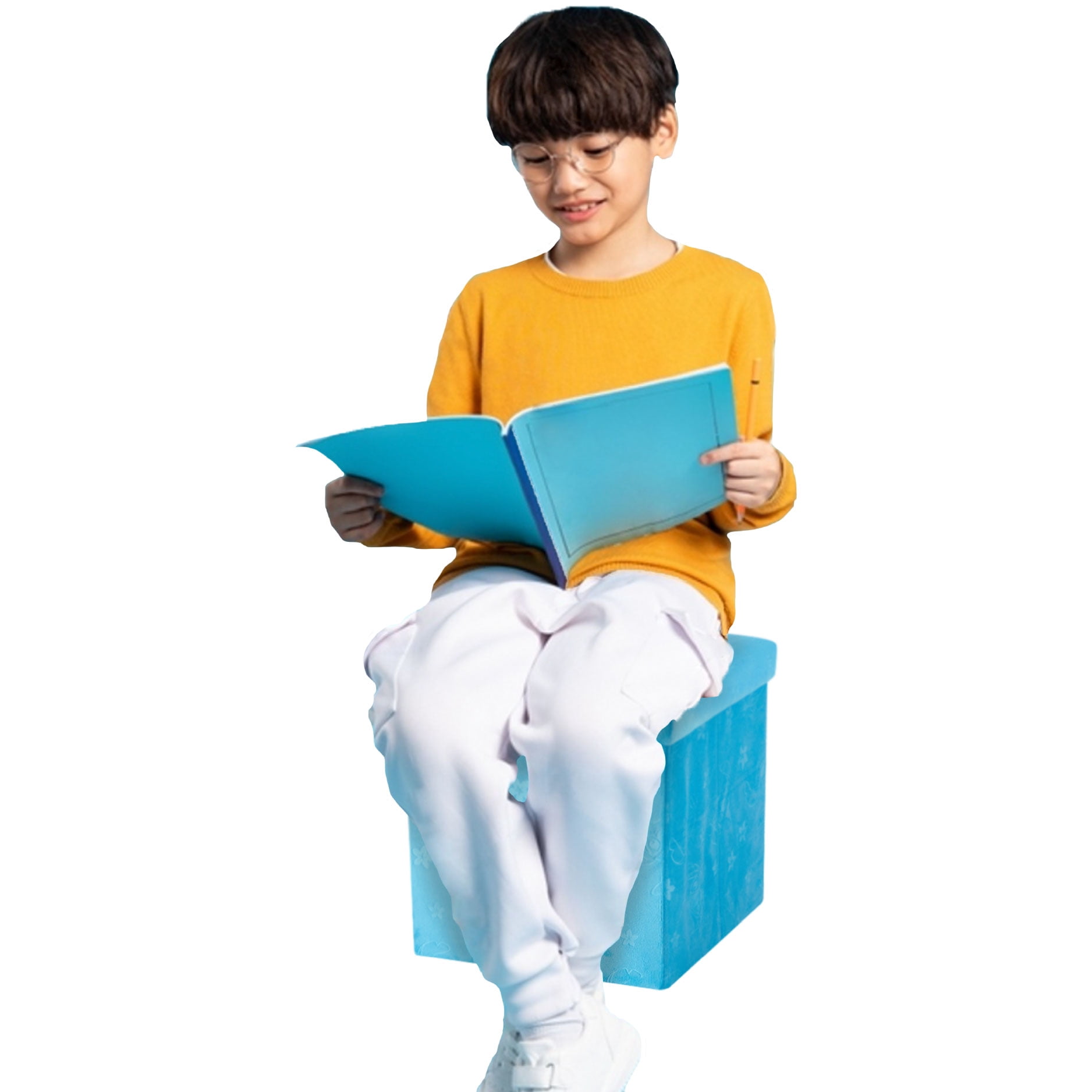 Disney Stitch Kids' Embossed Storage Ottoman, Blue, 15" x 15" x 15"