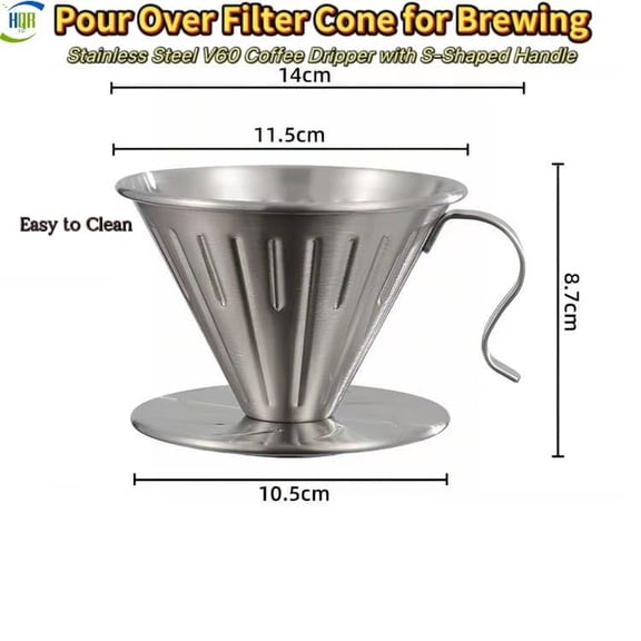 Stainless Steel V60 Coffee Dripper with S-Shaped Handle, Pour Over Filter Cone for Brewing,Easy to Clean