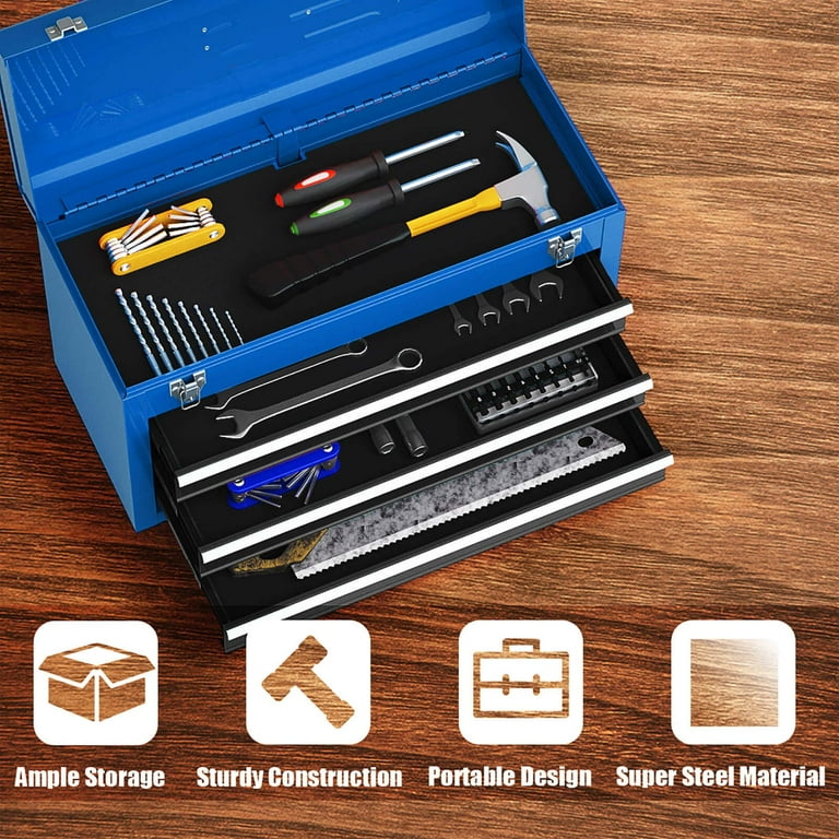 Costway, Portable Tool Chest, 3-Drawer Organizer with Top Tray