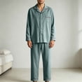 thumbnail image 4 of TKKCS Mens 100% Cotton Long Sleeve Pajama Set Button Down Loose Fit Soft Notch Collar Sleep Loungewear with Pockets Army Green 3XL, 4 of 7