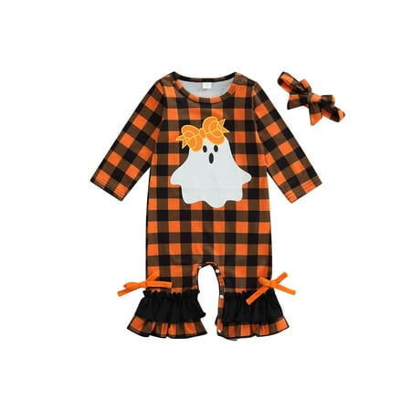

Canis Newborn Baby Girls Thanksgiving Outfits Turkey Long Sleeve Romper Ruffle Jumpsuit Bodysuit Flared Pants Set