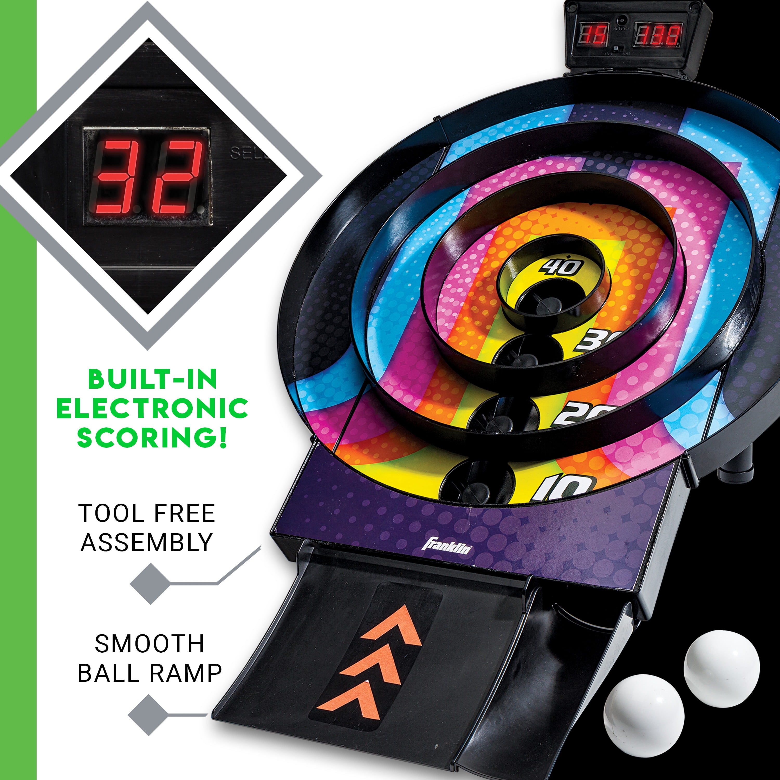 Franklin Sports Whirl Ball Arcade Game-Game Room Ready Tool Free Auto Scoring Electronics with Arcade Ball Return Ramp Great for Kids and Family Fun!