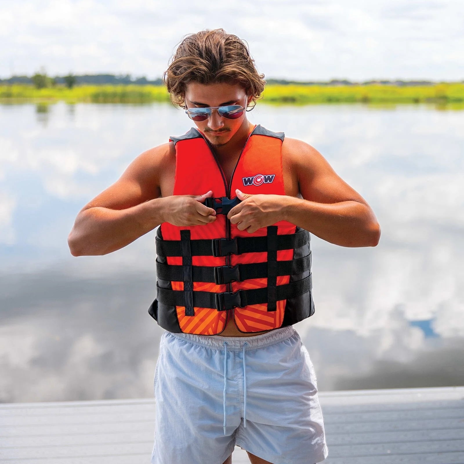 WOW SPORTS Polyester Life Vest L/XL Red, USCG Approved, Boating, Swimming, Watersports