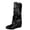 Black, variant on Knee High Boots For Women Ruched Shaft Triple Metal Buckle Wedge Heel Slip On Tall Boot Footwear For Punk Vintage Street Style