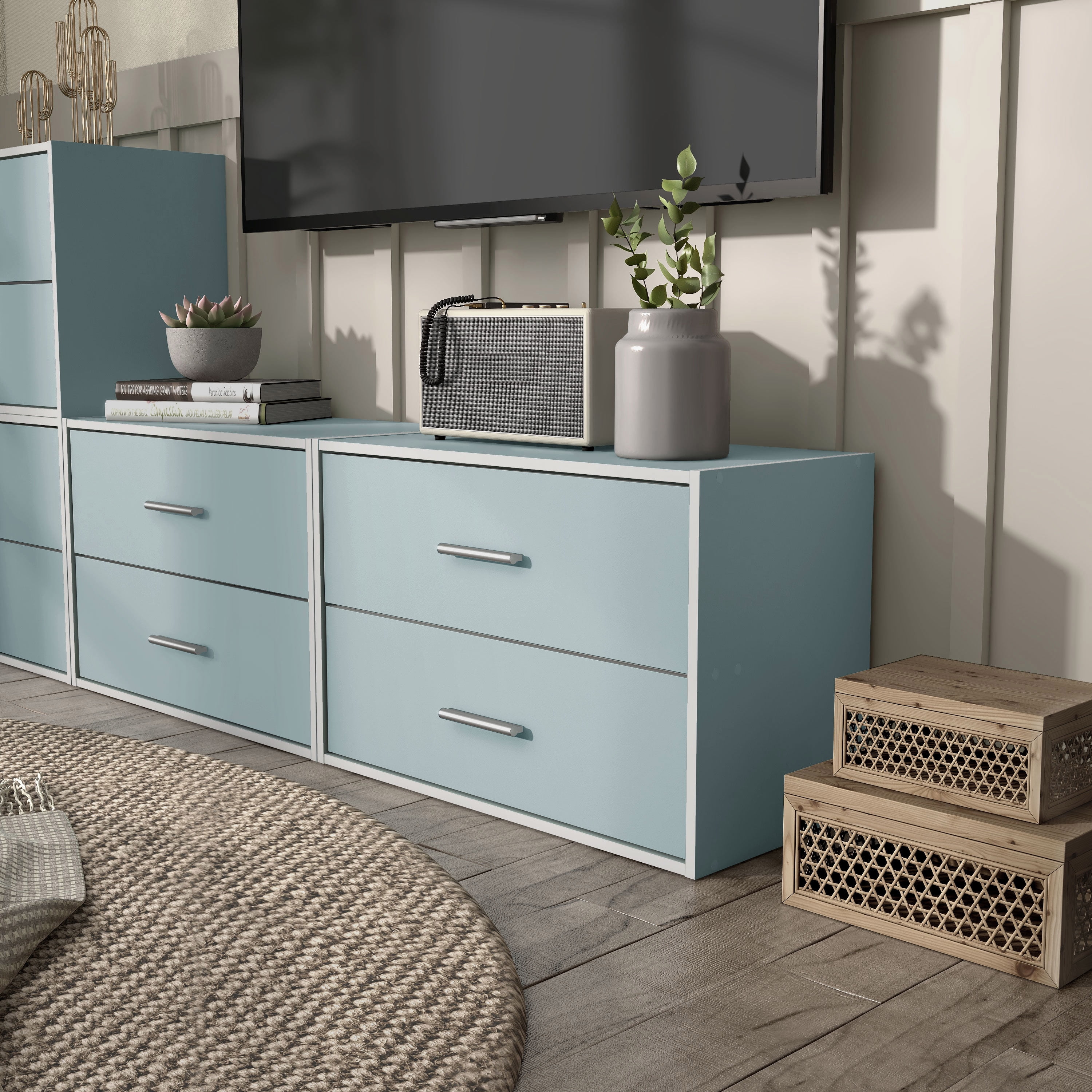 Furniture of America Brooks Stackable 2-Drawer Wood Light Blue Kids Cabinet