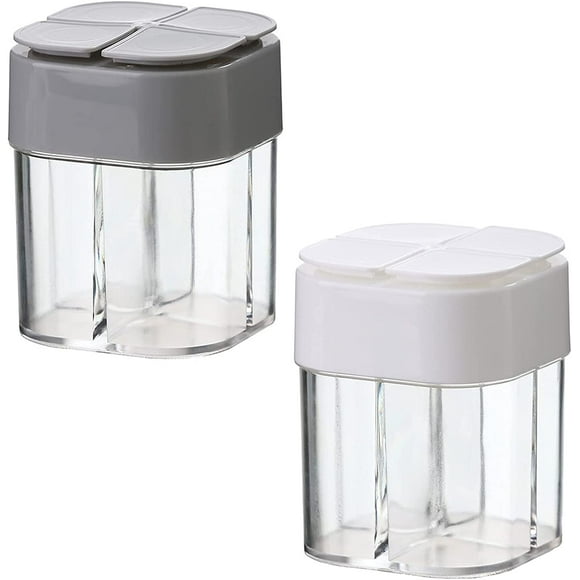 4rids Spice Container, Crystal Seasoning Shaker Can Filter Lumps,4 Grids Flip Empty Spice Dispenser for Travel Home Kitchen Cooking BBQ (2 Pack)