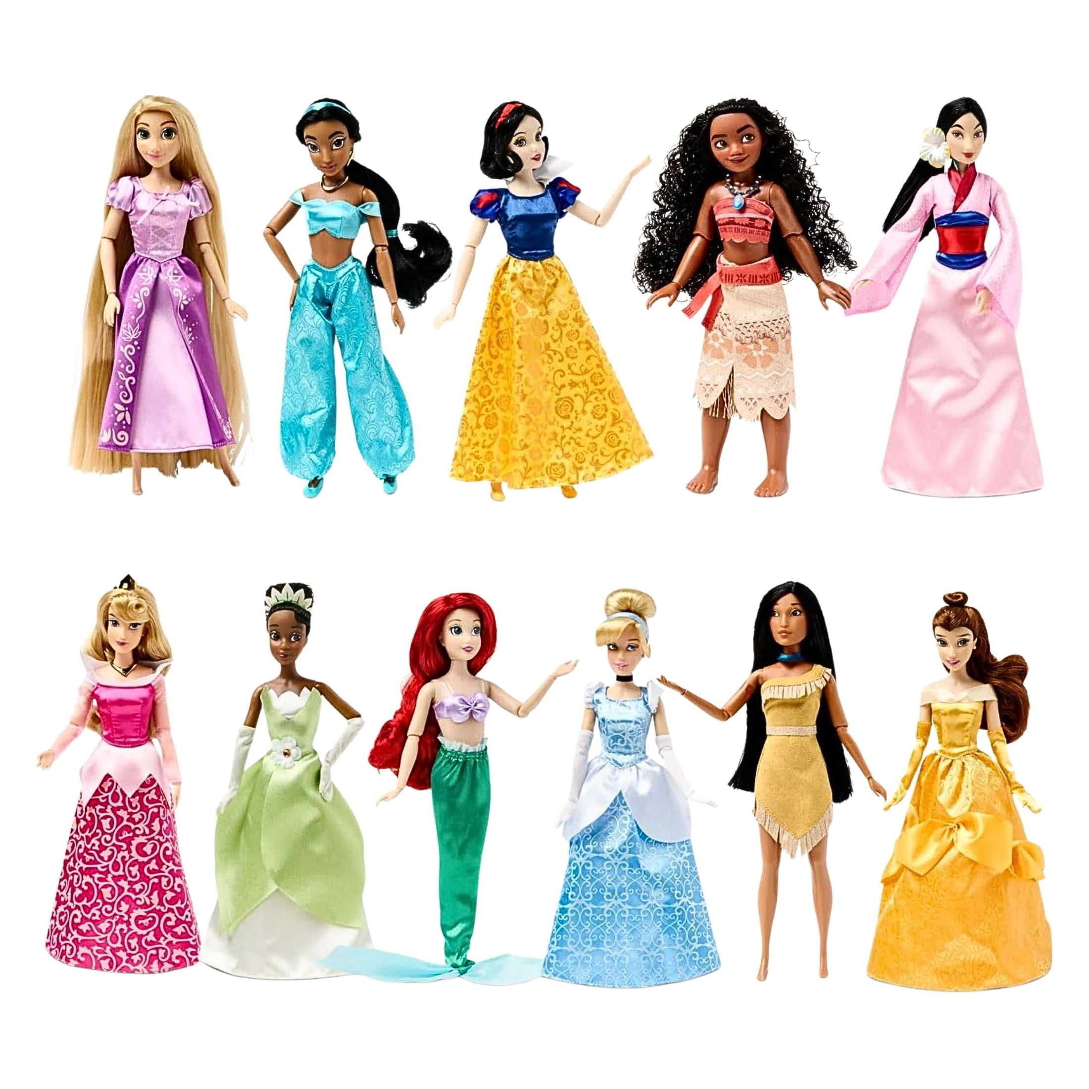 Disney Princess Classic Doll Gift Set, 11-inches Dolls, Accessories with Molded Details, Fully Posable Toy, Classic Outfit Princess Toys for Girls, 11 Dolls Pack