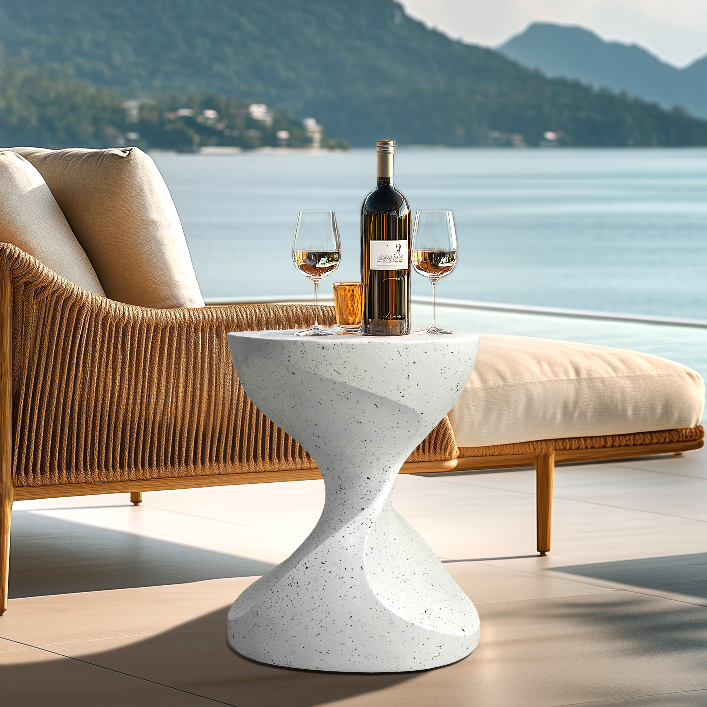 Wisfor Elegant Twist Lightweight Concrete Table Outdoor Indoor Accent Coffee Table End Side Table Stool, 14.76x19.68 inch