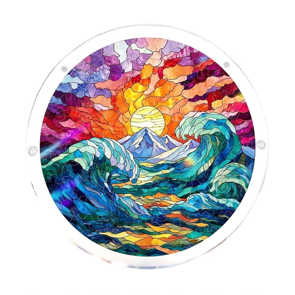 Acrylic Puzzles Suncatcher Window Hanging, 83 Pieces 7.87 Inch Sun Catcher Acrylic Puzzles Garden Decoration for Women Men Mom Birthday Gift Home Decor (Mountain 2)