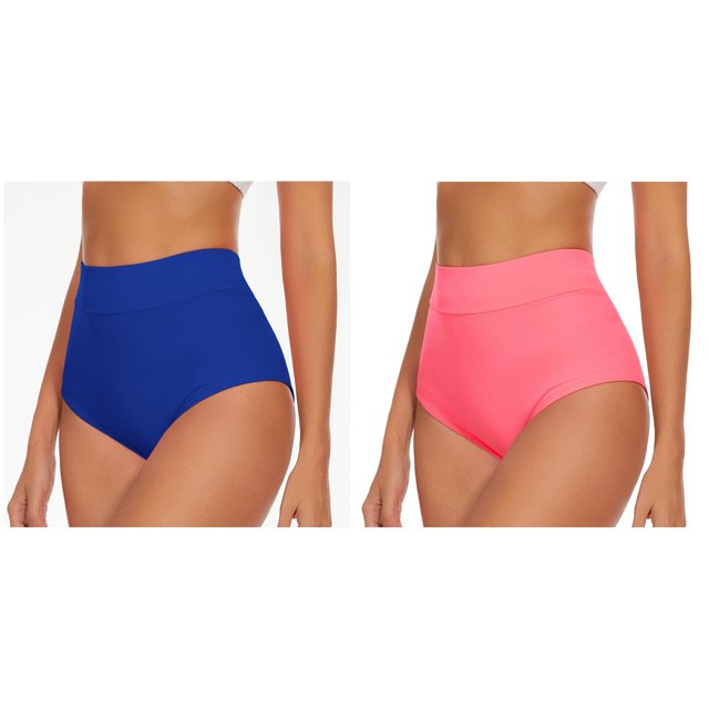 (2-Pack) Rinsvye Women High Waist Yoga Skirted Swim Bottoms Booty Shorts V Back Swimming Pants for Bikini Bottoms Swim Briefs Swim Pants for Beach Shorts Ruched