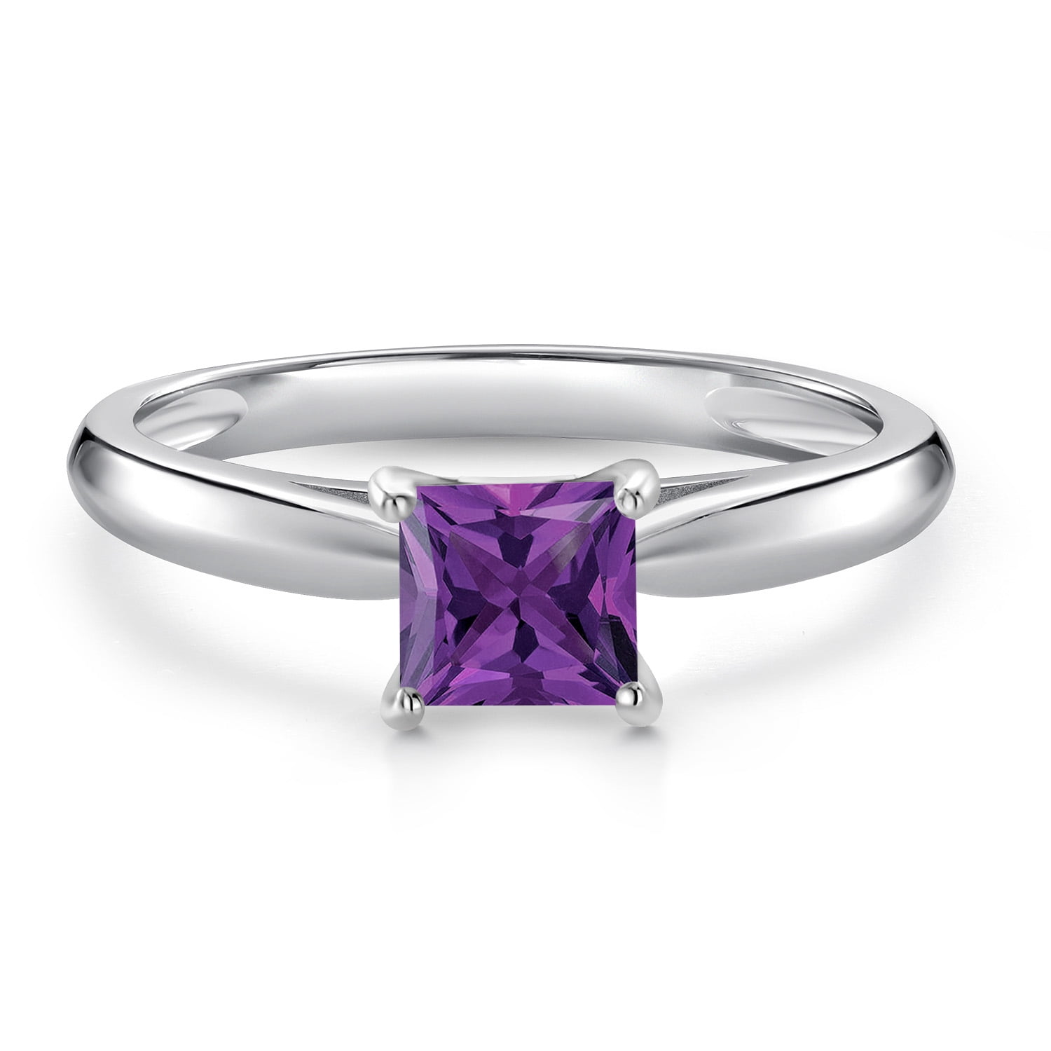 Gem Stone King 10K White Gold Purple Amethyst Engagement Ring for Women | 0.65 Cttw | Princess 5MM | Gemstone February Birthstone | Size 6