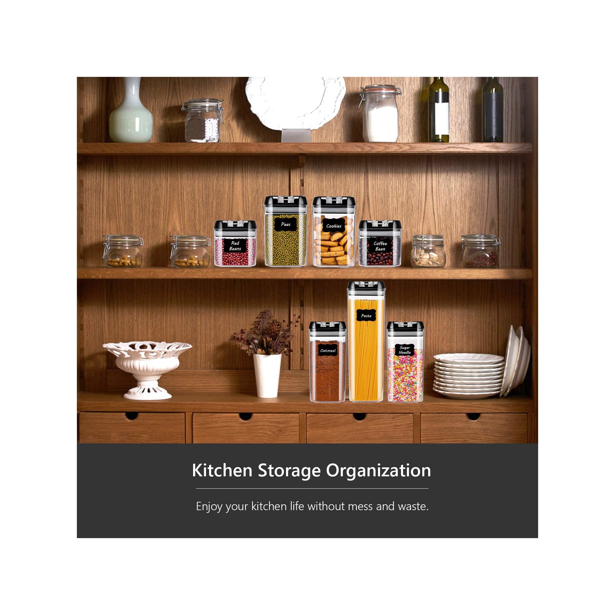 7 Pieces Airtight Food Storage Container Set Kitchen Organization Containers with 8 Labels & Chalk Marker BPA Free Clear Plastic Kitchen and Pantry Organization Containers