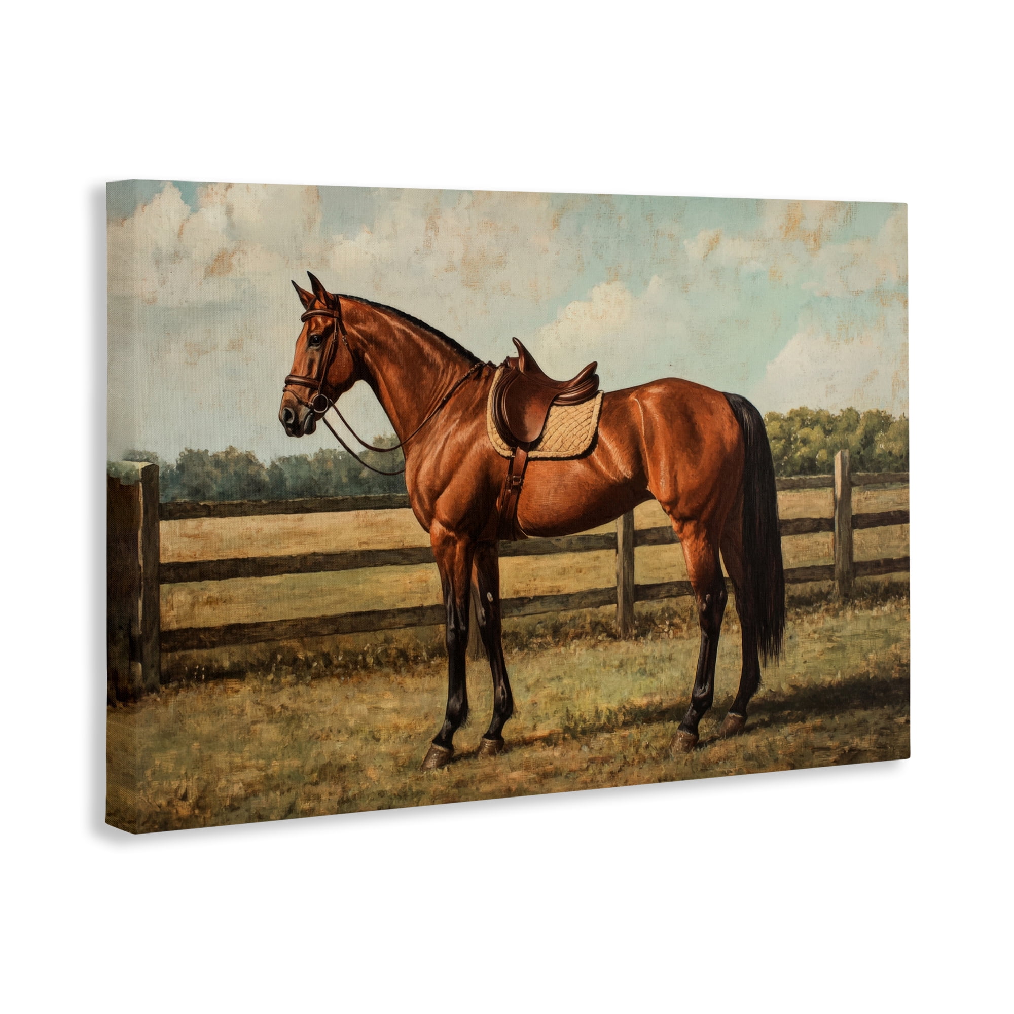 Stupell Industries Chocolate Stag Saddled in Pasture Canvas Wall Art, design by Petal Prints Design