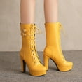 thumbnail image 2 of Xfvqtps Womens Chunky Flatform Ankle Boots Belt Buckle Strap Lace up Design Thick Sole High Heel Boots for Winter Fashion Streetwear Yellow, 2 of 7