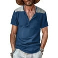 thumbnail image 2 of ZCFZJW Mens Patchwork T-Shirts Loose Lightweight Casual Summer Short Sleeve Button V Neck Henley Shirts Classic Fit Basic Workout Tees Tops with Pockets Blue XXL, 2 of 6