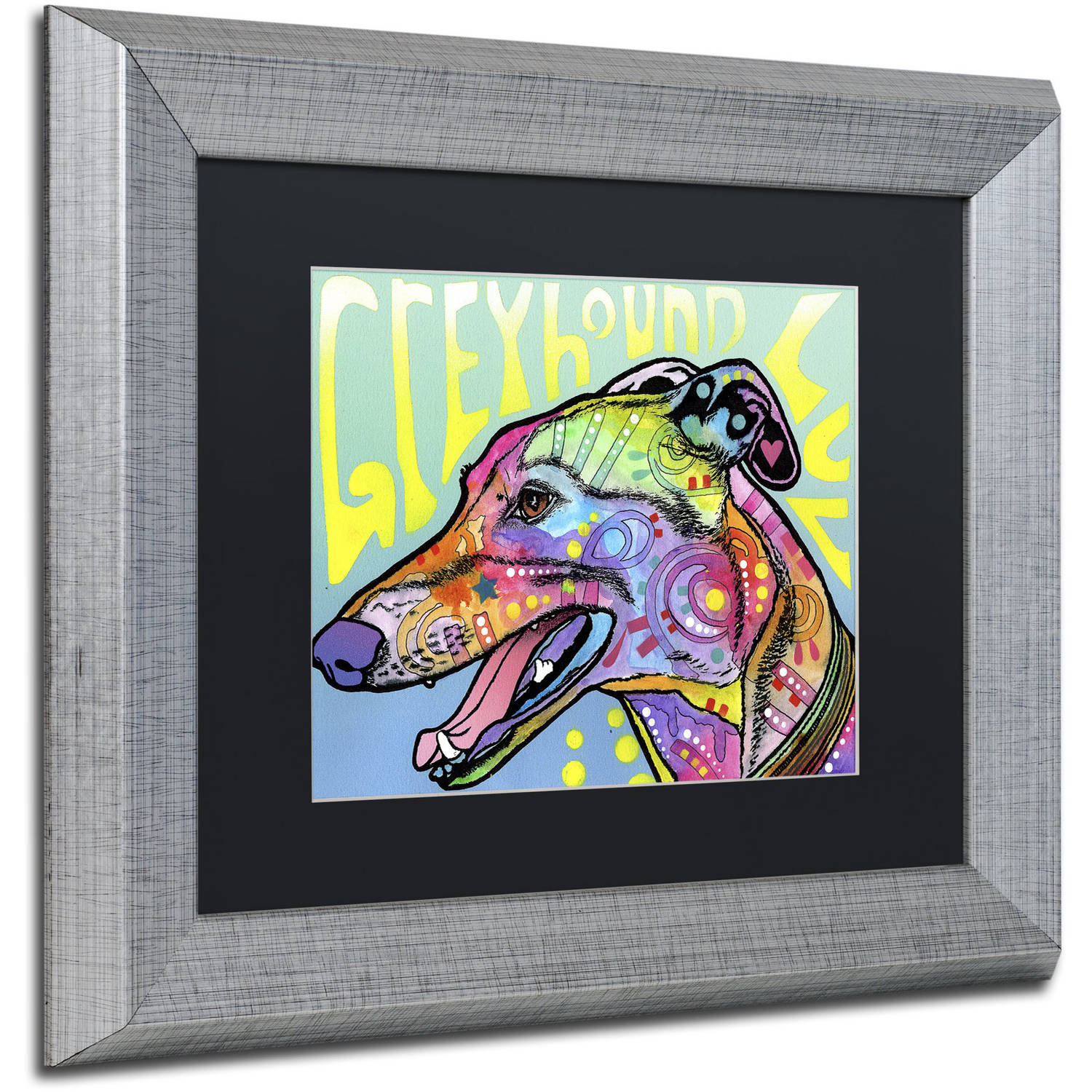Trademark Fine Art 'Greyhound Luv' Canvas Art by Dean Russo, Black Matte, Silver Frame